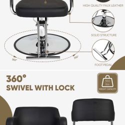 Salon Chair Barber Spa Professional Chair Leather 24” Swivel 360 W Vegan Ainfox New In Box 📦 