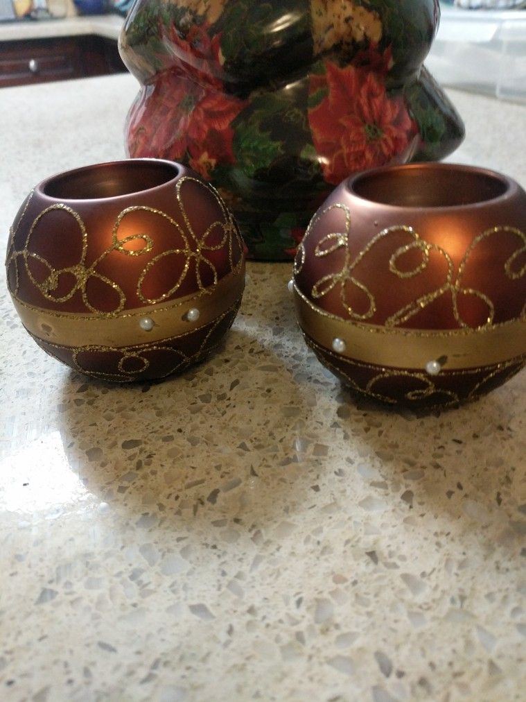 Two New Very Light Shiny Brownish Copper And Golf Golf Tea Light Holders