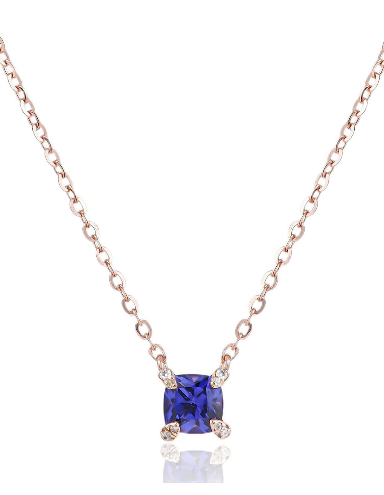 1 CT Cushion Cut Sapphire Birthstone Necklace, 925 Sterling Silver, 18+ 2 inch chain. 