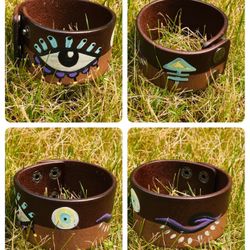 Leather Hand-cuff Accessory Bracelet ( Hand-painted ) 