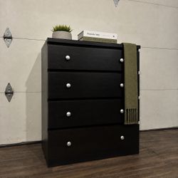 HUGE Black Dresser + Glass Top w/ Silver Knobs
