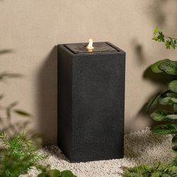 25.98” H Outdoor Water Fountain Made with Eco-Friendly Recyclable Materials, Polyethylene Square Bubbler Outdoor Fountain, Garden Decor with LED Light