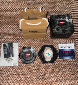 Iced Out Casio G-SHOCK Analog/Digital 200m Quartz Beige Resin Band Case Box