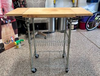 TRINITY PRO Stainless Wire Kitchen Cart / Island – Solid Bamboo Drop Leaf