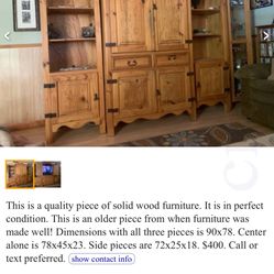 3pc Solid Wood Entertainment Center Media