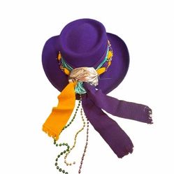 Vintage Purple Wide Brim Hat w/ Decorative Band & Scarf – Unique Statement Piece