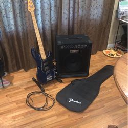 Fender Rumble 60 Bass Amplifier And Fender Squier  Bass Guitar 