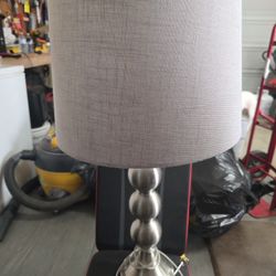  Set of 2 Modern Brushed Nickel Table Lamps w/ Drum Shades – Like New