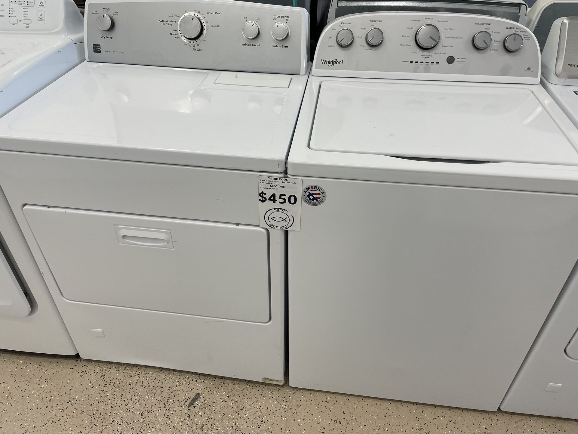 🕎 WHIRLPOOL 3.9 cu ft Top Load Washer and KENMORE 7.5 cu ft Gas Dryer SET🕎