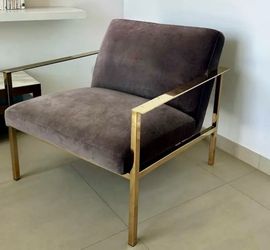 CB2 Dark Gray/ Brown Velvet Accent Chair Gold Frame