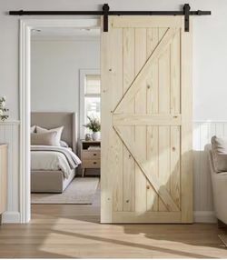 Unfinished Pine Sliding Barn Door with Hardware