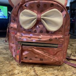 Disney Pink Glittery Holographic Polka Dot Mini Backpack White Bow And Ears