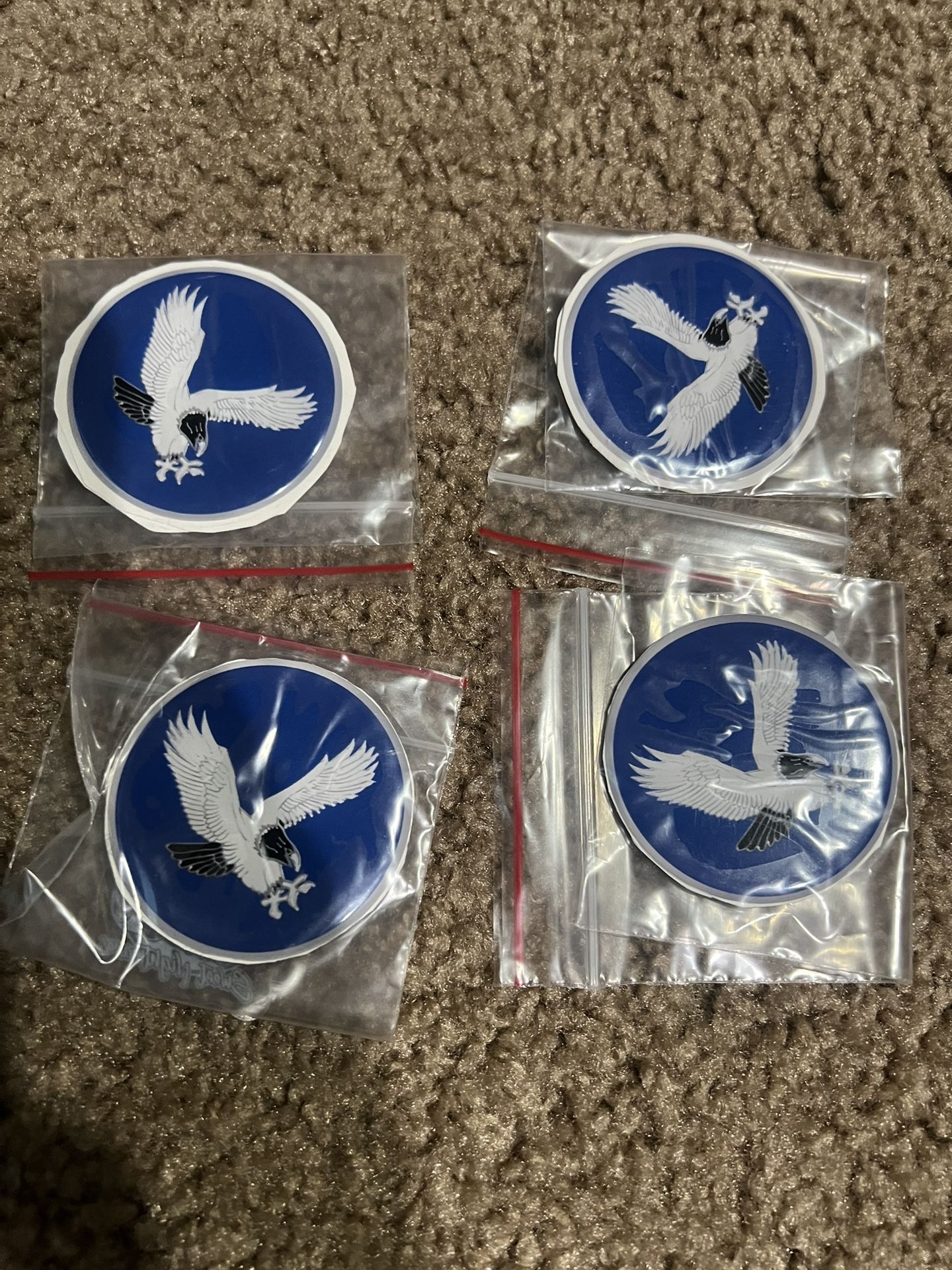 Set Of 4 2.25” Blue White & Blk Eagle KO’s Wheel Chips