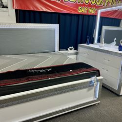 Bedroom Furniture Package🚨Beautiful White 5pc Bed Set With One Nightstand & Mattress On Sale $1999