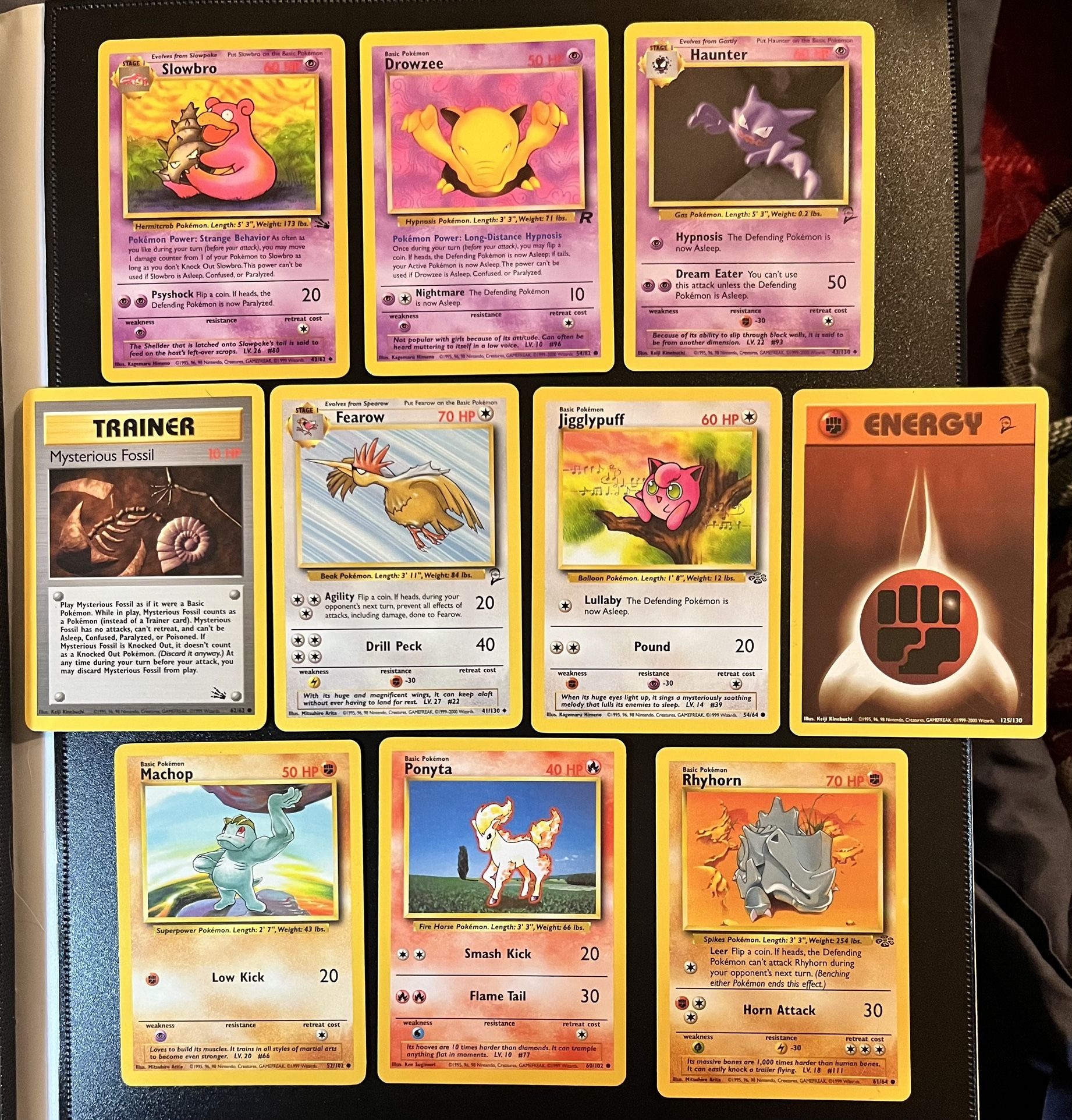 10 Pokemon TCG Vintage 1999 Slowbro Haunter Fearow Jigglypuff