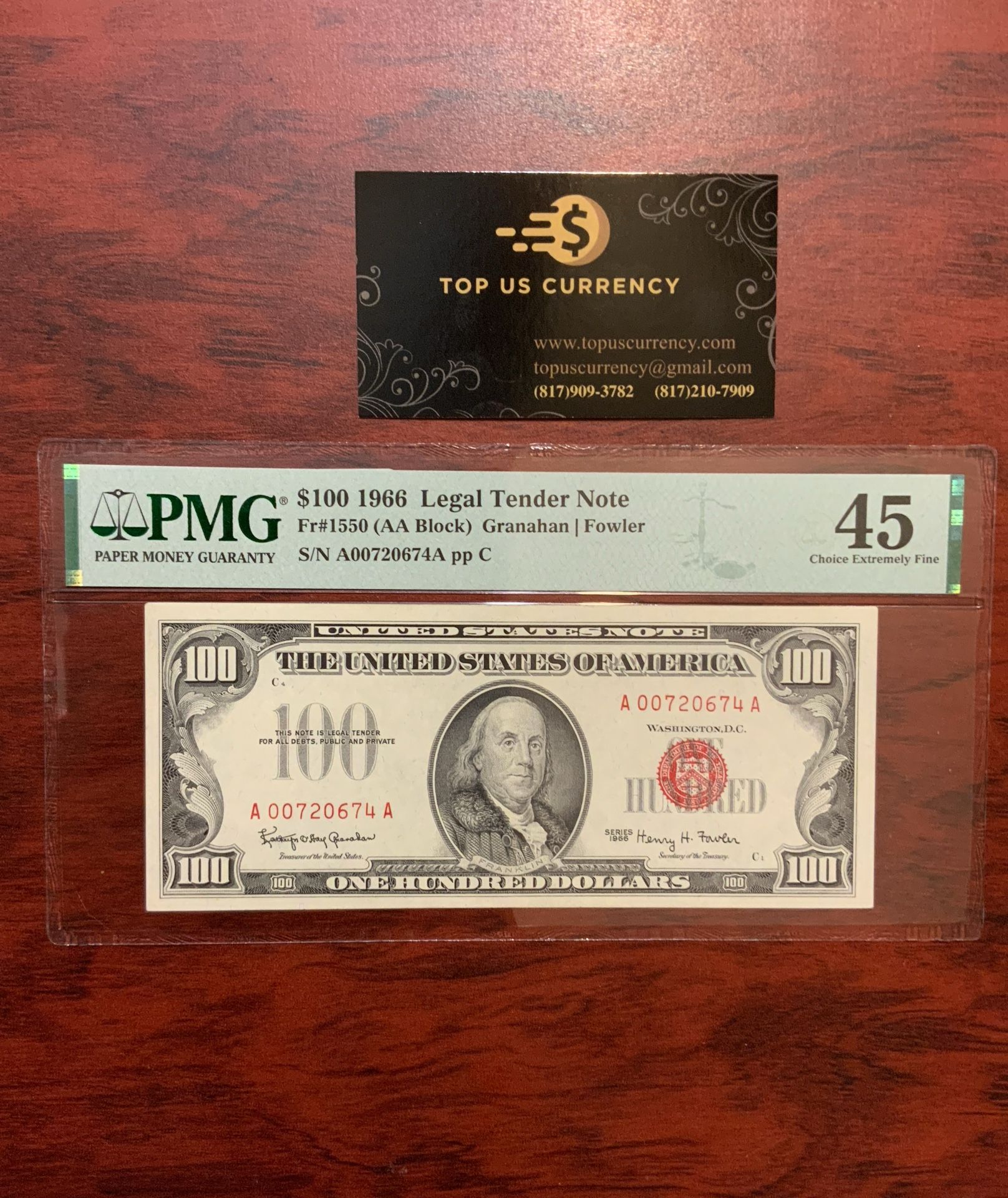 1966 $100, Legal Tender Note, PMG 45