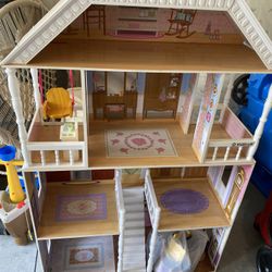 Little Girls Doll House Base And Miscellaneous Furniture 