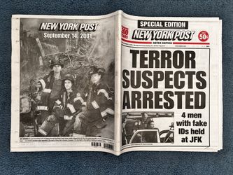 Vintage New York Post newspaper after the towers fell 9/14/01