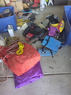 Boat life jackets several sizes and 2 pull behind inner tubes(lg &ex lg) for free come take them