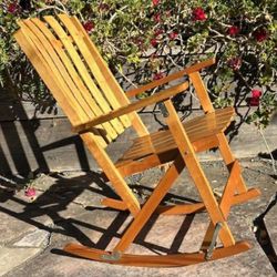 Vintage Maple Folding Wooden Rocker W/brand New Cushion 