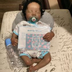 20 Inch Real Baby Size African American Hand Rooted Hair Newborn Sleep