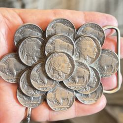 Buffalo/ Indian Head Five Cents Real Coins From 1020’s And 1930’s Belt Buckle 