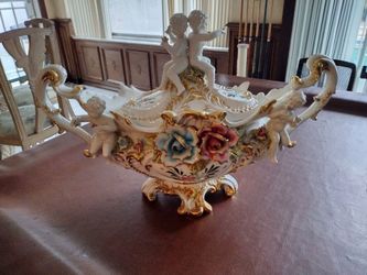 Vintage Capodimonte Italy Porcelain Tureen-Cherubs and Flowers