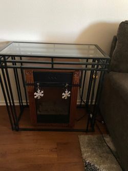 Electric chimney heater with Metal and Glass Top Console Table