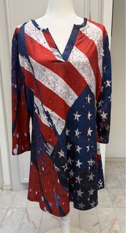 LILY BY Firmiana RED WHITE TAN FLAG DESIGN Dress Sz XL NWOT