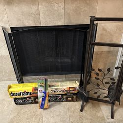 Fire Place Tools, Screen, Logs, & Lighter