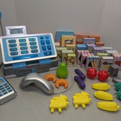 TOY CASH REGISTER and groceries set * Just Like Home talking register & groceries toy set