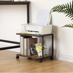 2-Tier Industrial stand/ printer desk or side table moving or stationary rustic brown new in box