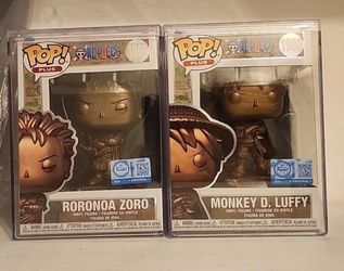 FUNKO POP ONE PIECE MONKEY D. LUFFY & RORONOA ZORO BRONZE STATUE SET 