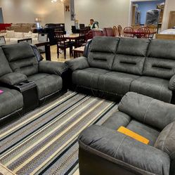 Earhart Slate Reclining Living Room Set Sofa And Loveseat 