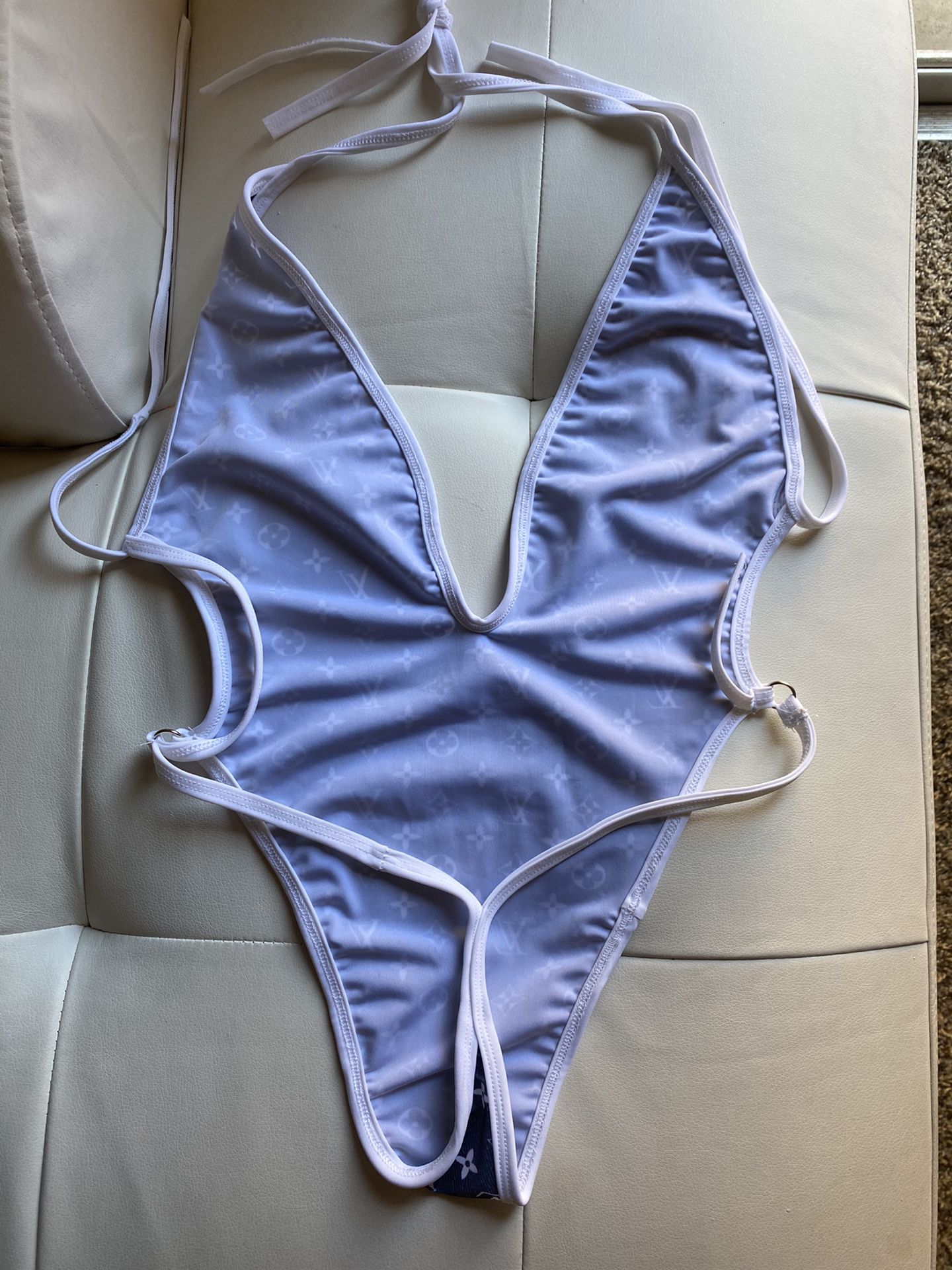 Blue&white Louis Vuitton bathing suit - Depop