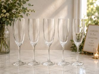 Set of 5 Clear Glass Champagne Flutes