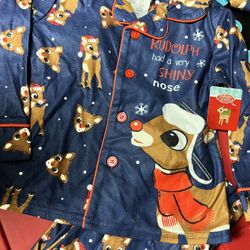 New. 2pc Soft Flannel Rudolph Pjs. 3T
