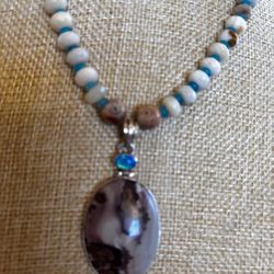 OPAL Faceted Beads And Oval Agate With blue Fire Opal Bail $40.00