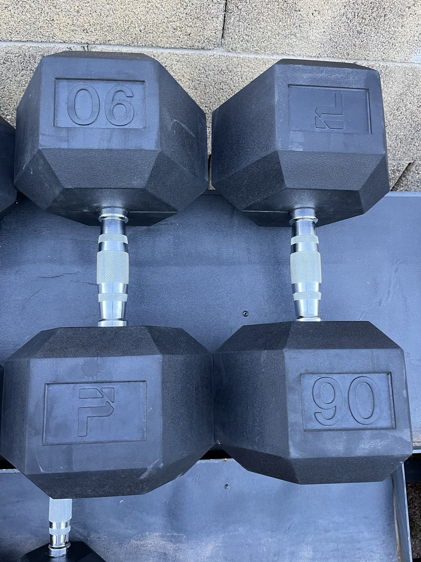 90lb Hex Rubber Dumbbell Set Weights