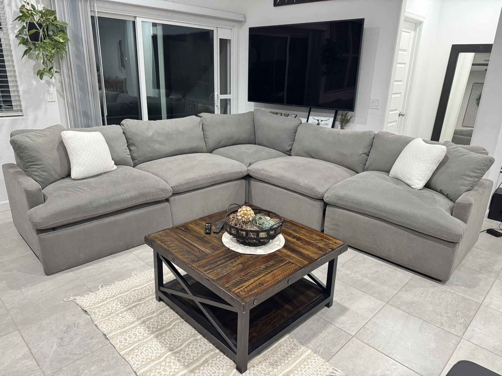 Grey Power Reclining Sectional Cloud Couch