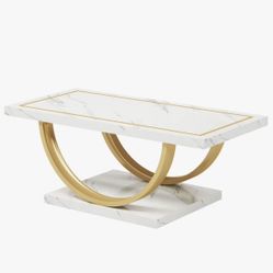 Xk00491-Modern Coffe e Tabl e, Mid Century Center Tab le with Faux Marble Veneer
