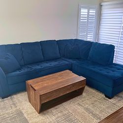 Large Blue Velvet Sectional