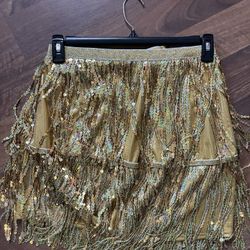 Gold skirt with gold fringe, sequence, new size large