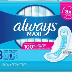 Always Maxi Extra Super Long Pads with flexi-wings, 26 count, size: 3, NEW

