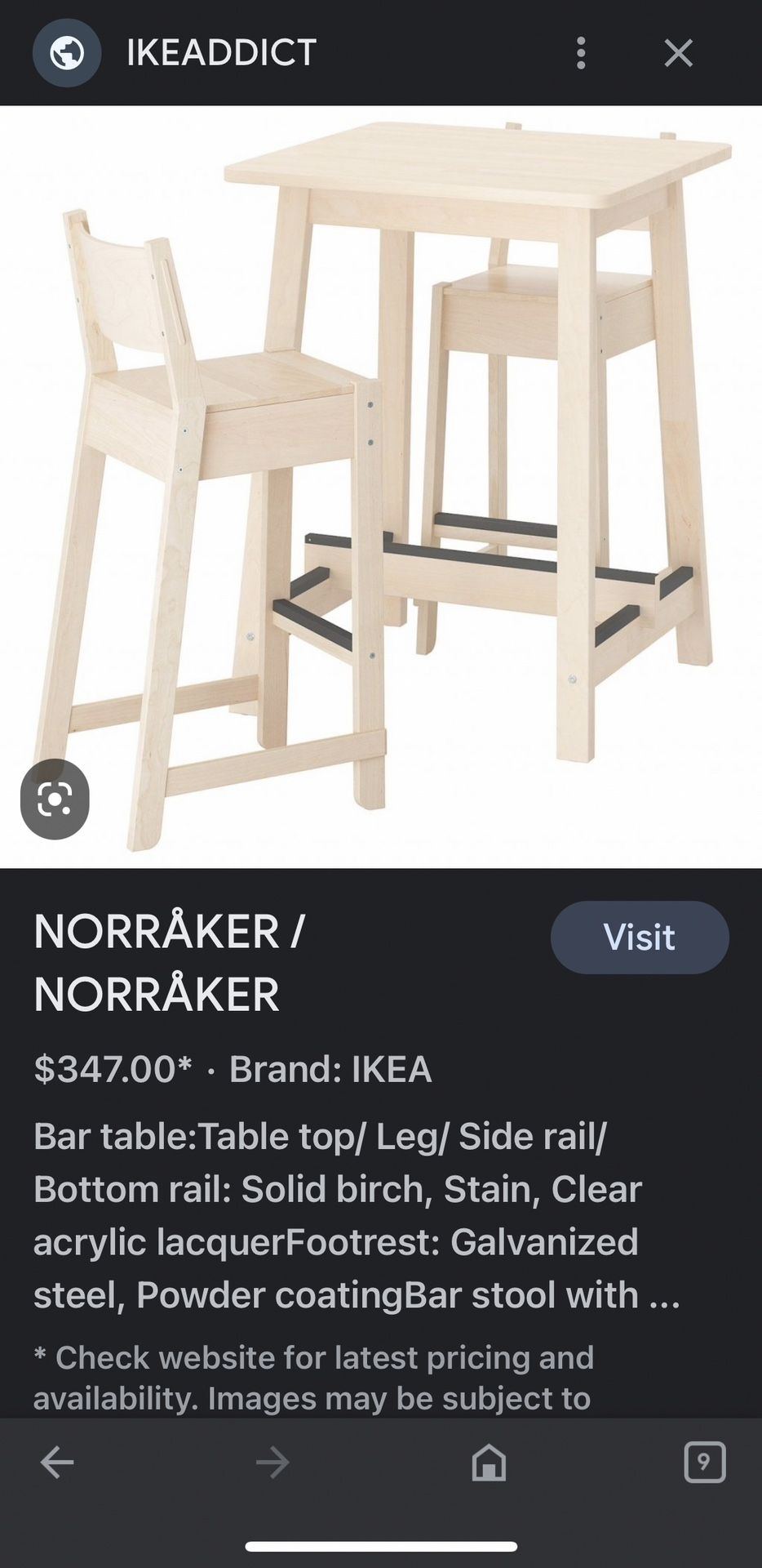 Ikea Norraker 18811 Bar Height Table Set for Sale in Hackensack
