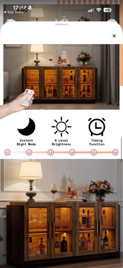 Rustic Wood Bar Cabinet with LED Lighting