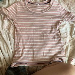 pink and white stripped t shirt