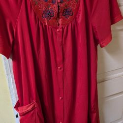 Vintage Bright Christmas Red By Kelly Reed, 100% Silky Nylon, Nightgown + Matching Robe W/ Little Ball Buttons All Way Down. Size is Small, About A 34