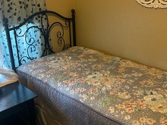 Twin Headboard, Frame, Mattress, and Box Springs