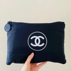 NEW! Black Puffy Logo Zip Pouch/Toiletry Bag